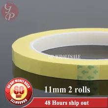 2 рулона(11 мм ширина 66 м* 0.06 мм) ПЭТ высокой Температура Выдерживают изоляцию Анти-Пламя Клей Майларовый Клейкие ленты Желтый