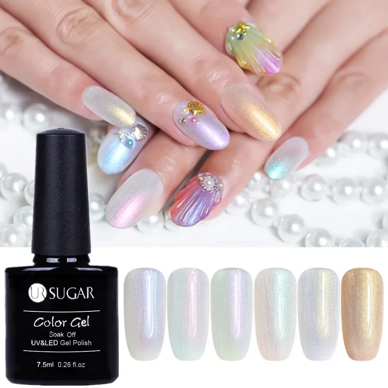 اور السكر الحرباء اللؤلؤ قذيفة جيل للأظافر البولندية لامع اللؤلؤ قذيفة بريق نقع معطلة جل UV الورنيش مسمار الفن مانيكير ورنيش