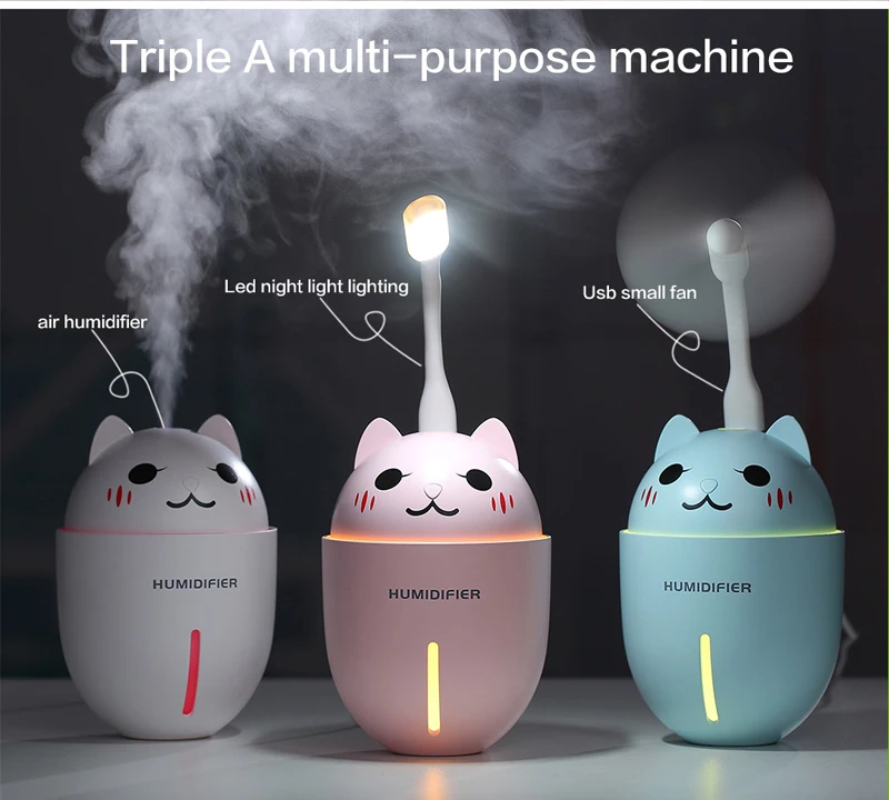 Mini Air Humidifier USB Humidifiers Aroma Essential Oil Diffuser With Mini Fan cooler Night Light Aromatherapy Diffusers USB