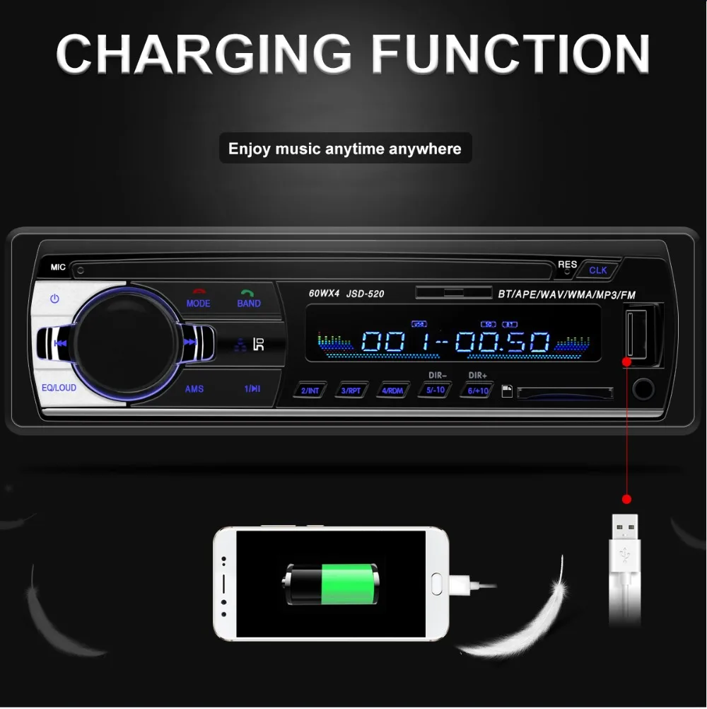 Car Radio 1 din Autoradio JSD-520 12V Bluetooth Stereo radios AUX FM USB Receiver MP3 Multimedia Player Car Audio Automotivo