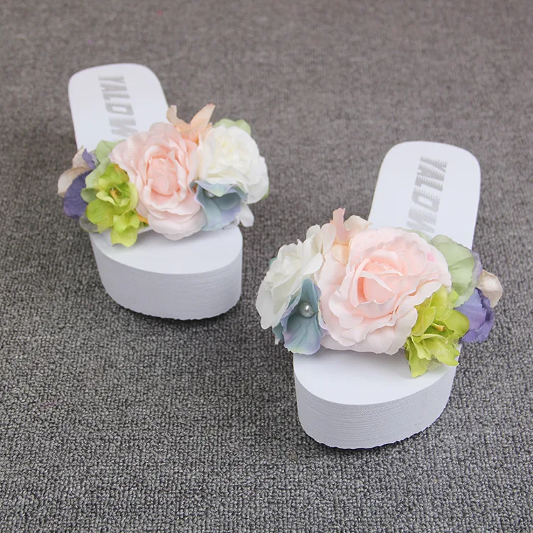 Womens New Handmade Flowers White Flip Flops Wedges Shoes Online Sale Slipper Beach Sandals Cheap53