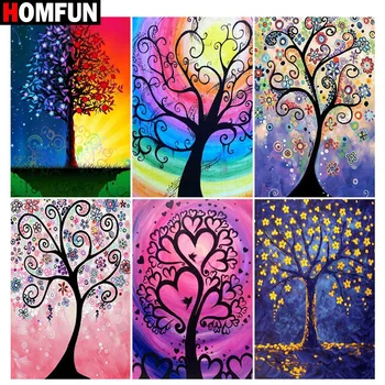 

HOMFUN "Cartoon tree landscape" Diy Diamond Painting 5D Full Square Round Resin Drill Picture Diamond Rhinestone Embroidery