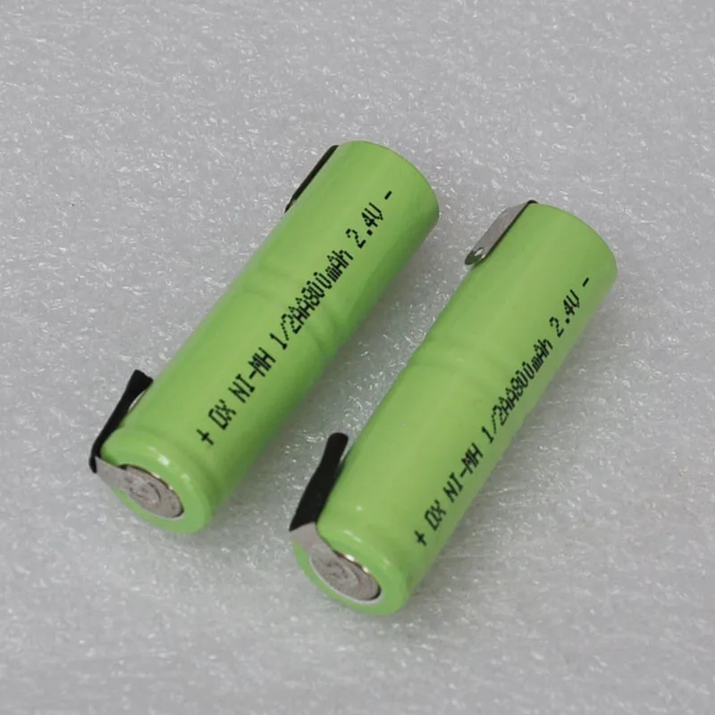 Новинка 2,4 V 1/2AA перезаряжаемая батарея 800mah 1/2 AA Ni-MH nimh ячейка со сварочными штырьками для электробритва зубной щетки