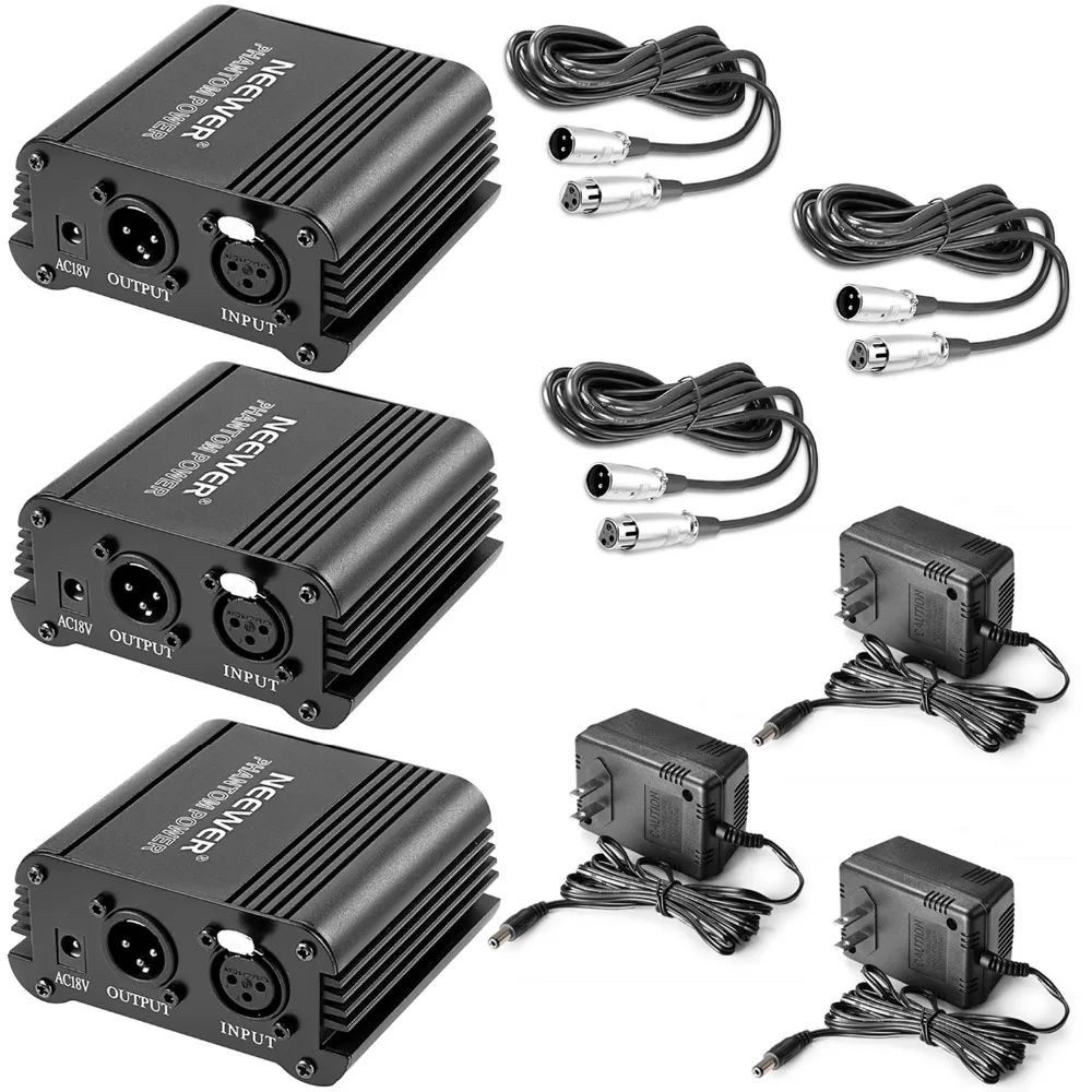 Neewer 3 Pack US Plug 1 Channel 48V Phantom Power Supply