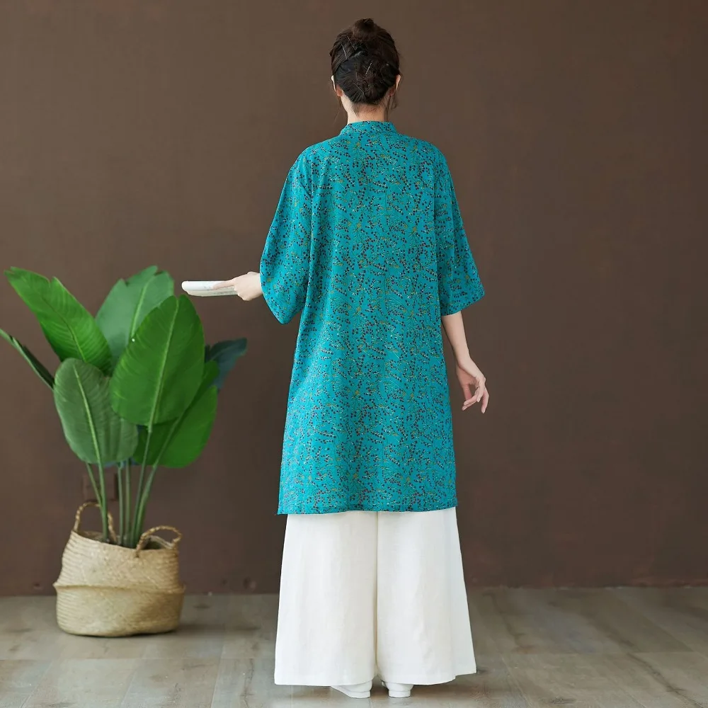 LZJN 2019 Autumn Blouse Long Sleeve O-Neck Chinese Style Shirt Ethnic Ladies Cotton Tunic Tops Floral Blouses for Women 2 Colors (16)