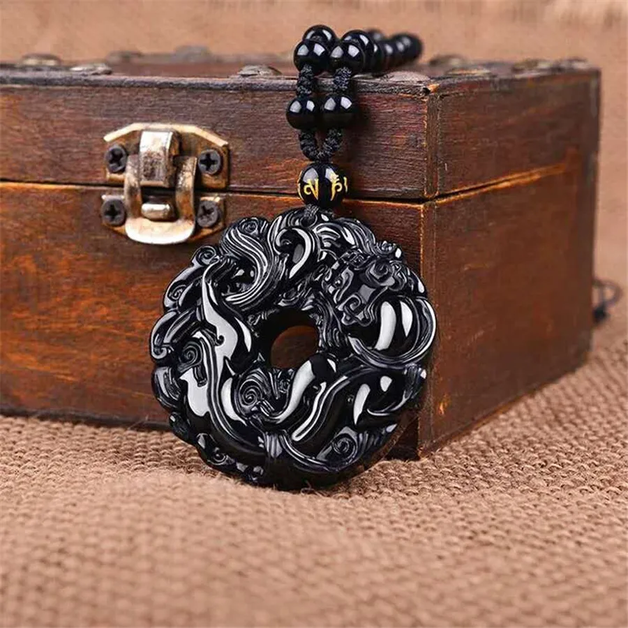 Genuine Natural Black Obsidian Gemstone Crystal Round Bead Necklaces Pendant For Women Men Powerful (2)