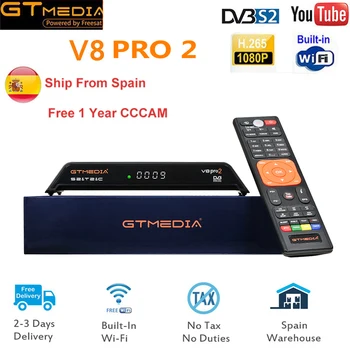 

GT Media V8 Pro2 DVB-S2/T2/C Satellite Receiver V8 Golden New Version H.265 Built-in2.4G WIFI+1 Year Europe Spain PT DE PO CCcam