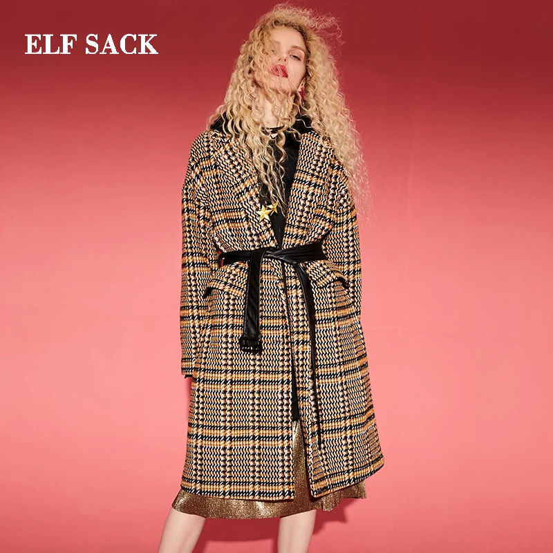 ELFSACK зима новинка 22.1% шерстяные куртки для женщин повседневные длинные с отложным