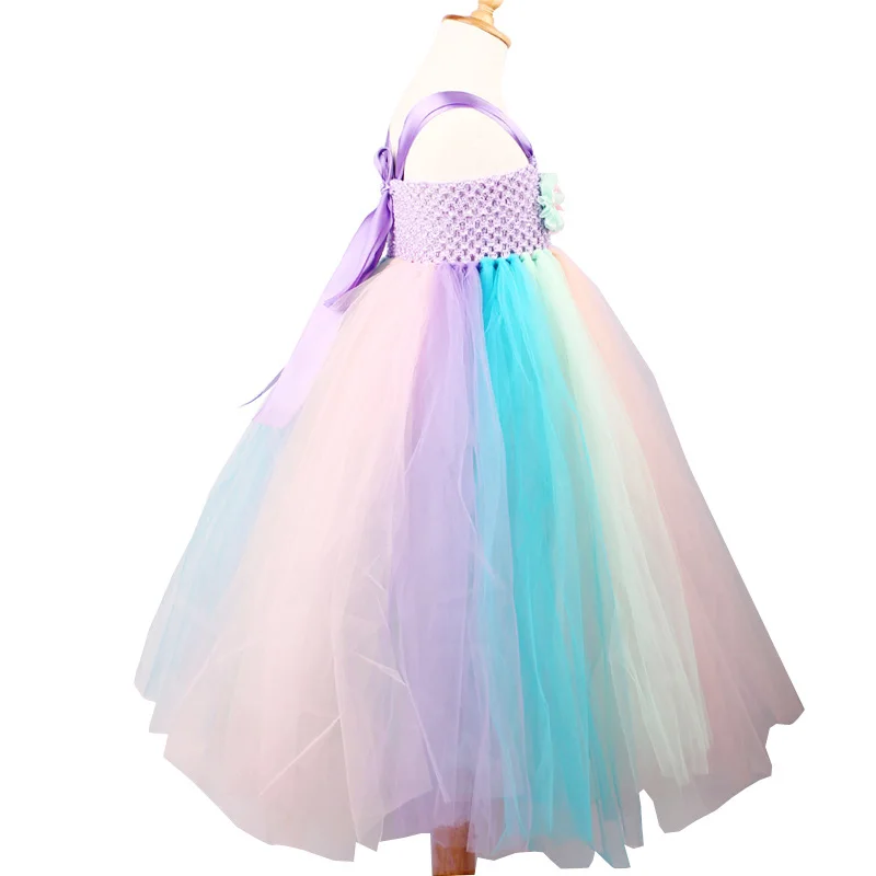 Pastel Unicorn TUTU Dress Girl Flower Birthday Party Dress with Headband Full Length Kids Dress Up Clothes Handmade Fancy Dress (5)