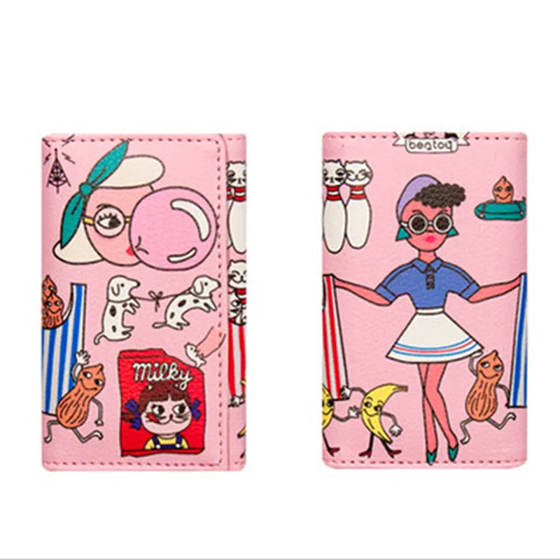 

new pu cartoon prrint key card holder bag folded nice girls leather fur heart key purse women fashion car key bag