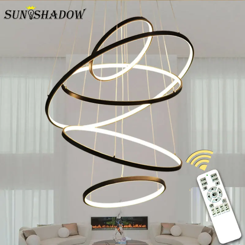 Günstig Moderne Led Kronleuchter 6 Ringe Kreis Decke montiert LED Kronleuchter Beleuchtung Für wohnzimmer esszimmer Küche Schwarz Weiß Gold