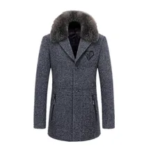 2016 New Style dress winter fashion slim really fox fur men’s wool coat detachable fur collar overcoat large size M-4XL
