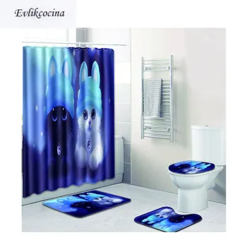 

Free Shipping 4pcs Black And White Rabbit Banyo Paspas Bathroom Carpet Toilet Bath Mat Set Tapis Salle De Bain Alfombra Bano