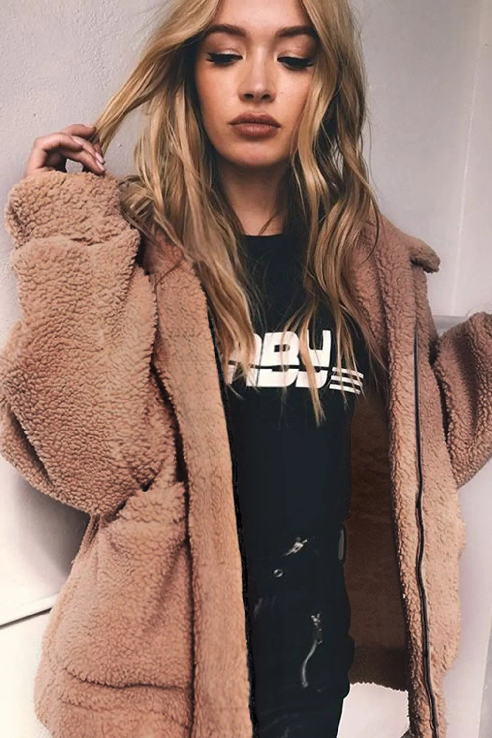 Faux Fur Coat Lambswool Oversized Jacket Winter Warm Hairly Jacket Women Autumn Long Coat Ladies Outerwear Female Overcoat Black