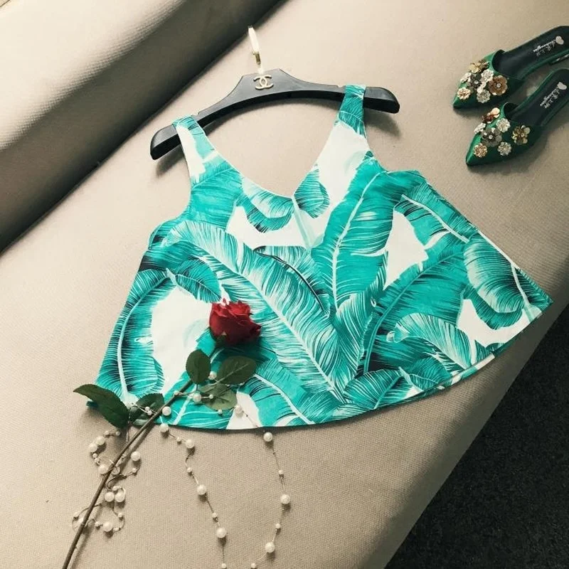Сексуальный туристический праздничный лесный резервуар для растений Camis цветочный принт мультфильм v-образным вырезом Дикий шифон пляж OL жилет топы