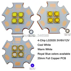 3 В/6 В/12 В 4 чипа LG3535 4 фишки 4-18 Вт высокое Мощность светодиодный излучатель холодный белый теплый белый 450nm вместо мкр XHP50 20 мм Медь PCB