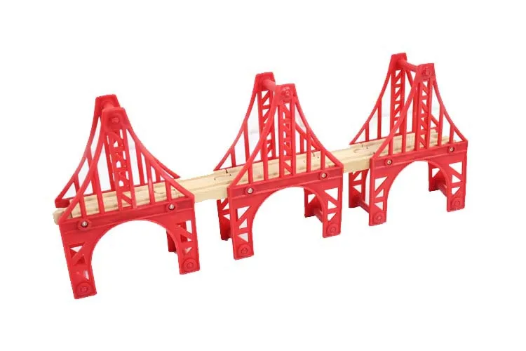 3pcs tower bridge EDWONE красная башня мост деревянная железная дорога поезд слот железнодорожные аксессуары оригинальная игрушка Подарки для детей - Цвет: 3pcs tower bridge