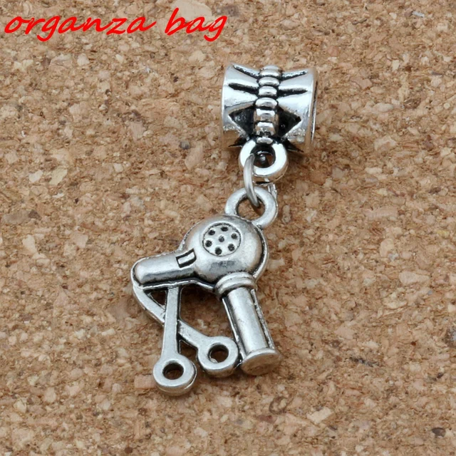 Mic 10 Pcs Ancient Silver Scissors Dryer Hair Stylist Charm Mic 10 Pcs Ancient Silver Scissors Dryer Hair Stylist Charm Hole Beads Fit European
