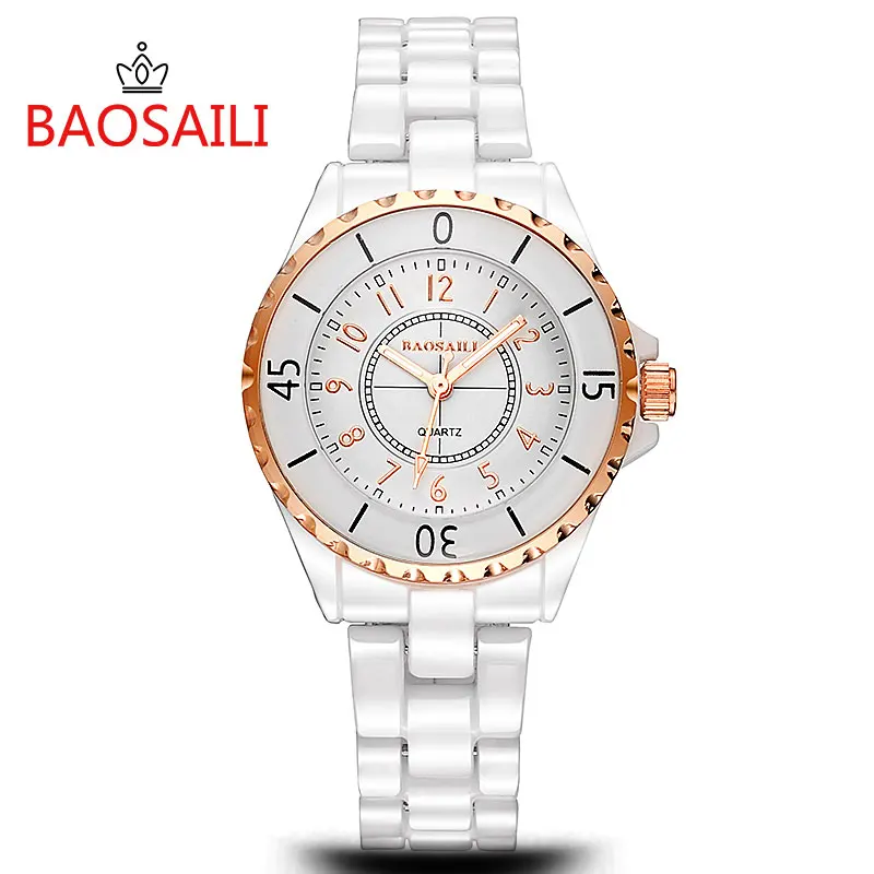 Prix pour TGJW226 BAOSAILI Marque De Mode Quartz En Céramique En Céramique Blanc Bracelet Femmes Montre avec Mouvement À Quartz Japonais PC21 Prix pour TGJW226 BAOSAILI Marque De Mode Quartz En Céramique En Céramique Blanc Bracelet Femmes Montre avec Mouvement À Quartz Japonais PC21