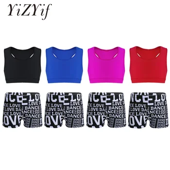 

YiZYiF Girls Ballet Dance Gymnastics Leotard Tankini Tank Top with Letters Printed Bottoms Ballet Leotard Dancewear for Girls