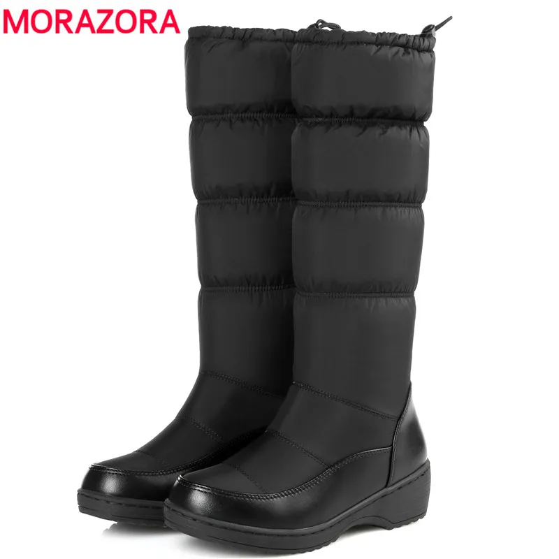 MORAZORA 2017 fashion keep warm down snow boots thick fur inside Elastic band mid calf winter boots platform footwear women boot