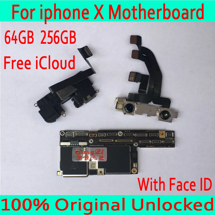 100 Original unlocked for iphone x font b Motherboard b font Without Face ID With Face
