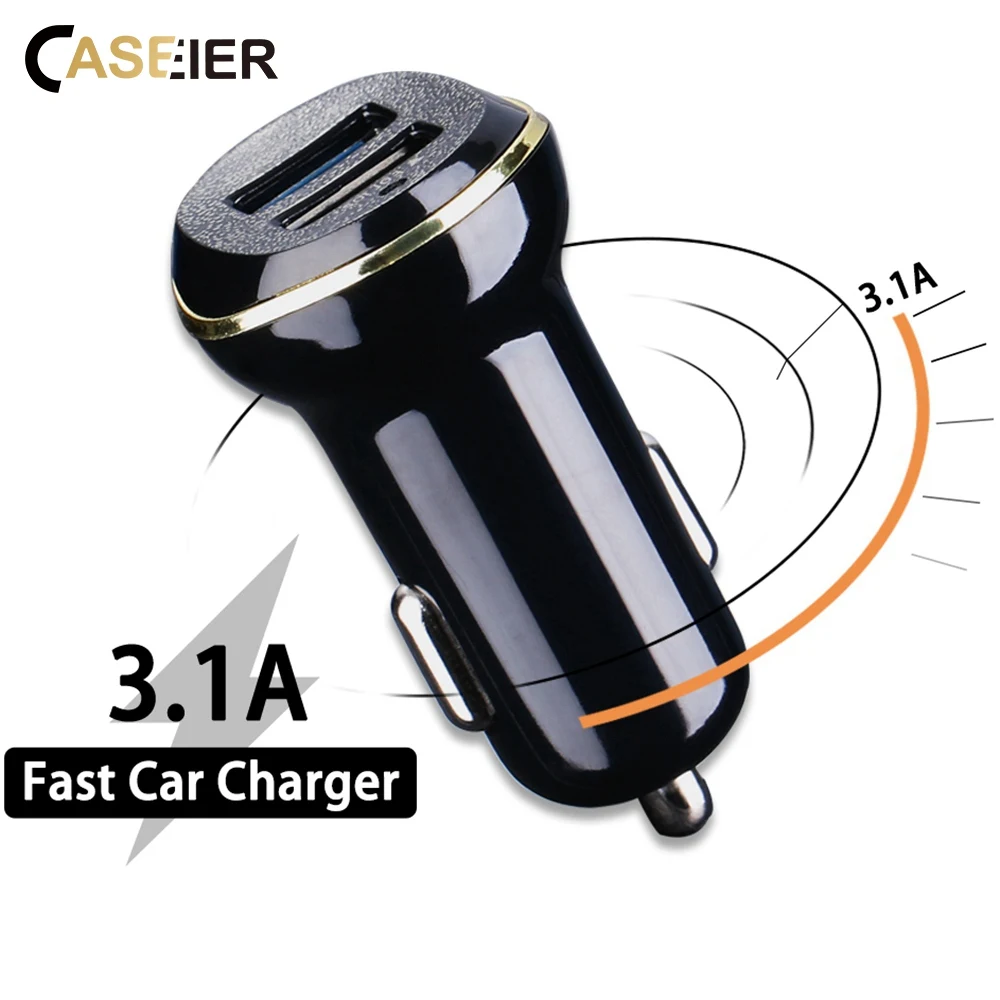 CASEIER المزدوج USB سيارة شاحن آيفون X Xr Xs ماكس 3.1A سريع USB شحن ل IOS شاحن هاتف محمول يعمل بنظام تشغيل أندرويد اللوحي سريعة شاحن سيارة