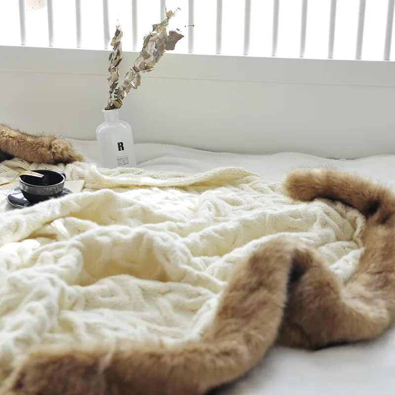 Супер мягкое белое меховое одеяло, зимнее плотное вязаное одеяло из искусственного меха для кровати, дивана, трикотажное постельное белье, 120x180 см