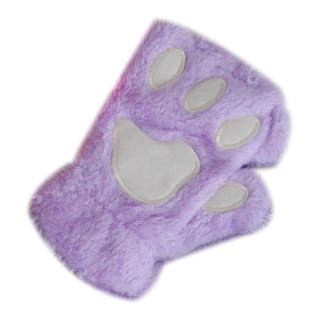 Кошка плюшевые лапы коготь перчатки новинка Хэллоуин мягкие махровые половина покрыты для женщин зимние варежки без пальцев Прихватки для