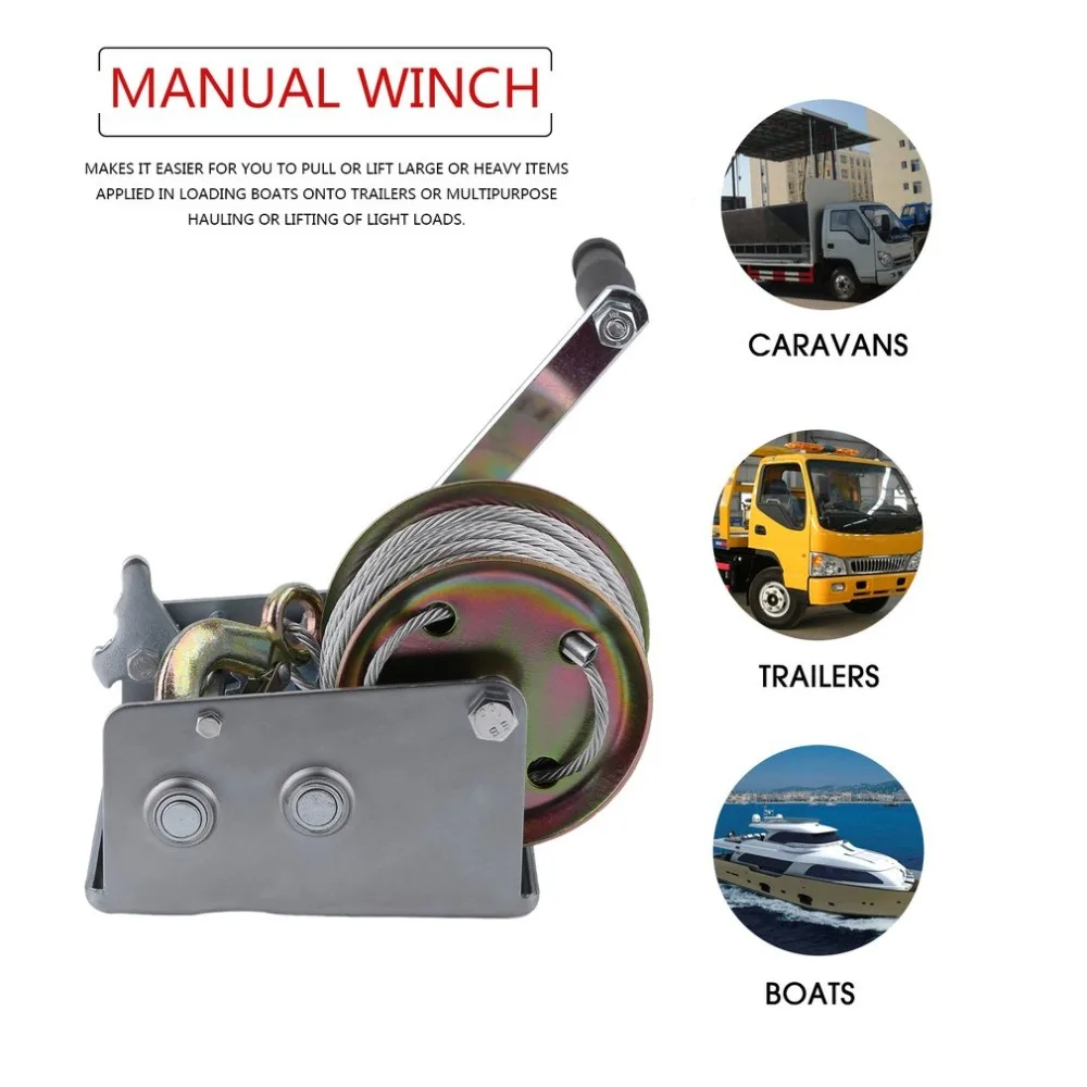 

Manual Hand Winch Max Load 2500lbs Boat Trailer For Caravans 20m Cable Length Marine Pull Heavy Items Lifting Sling Hand Tool