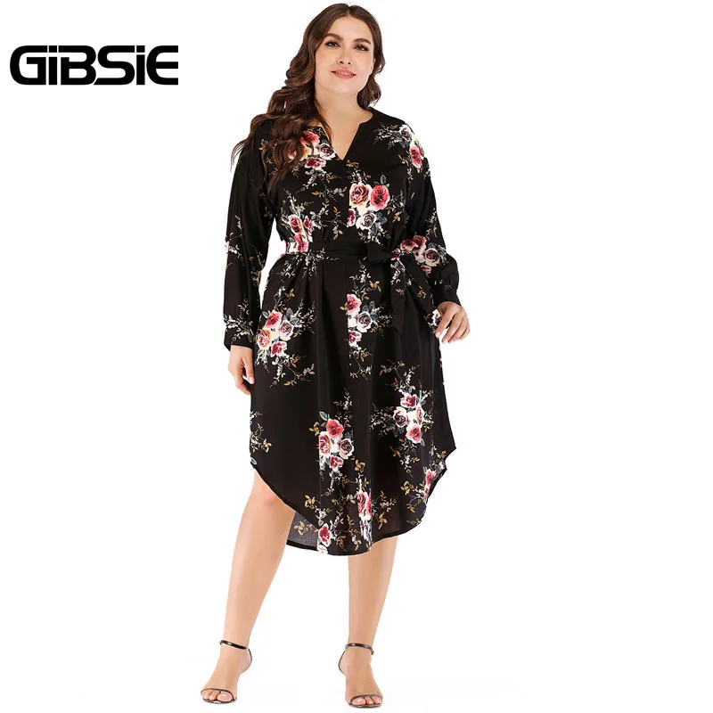 Туника GIBSIE Boho с цветочным принтом и поясом платье туника средней длины 2018 осенние