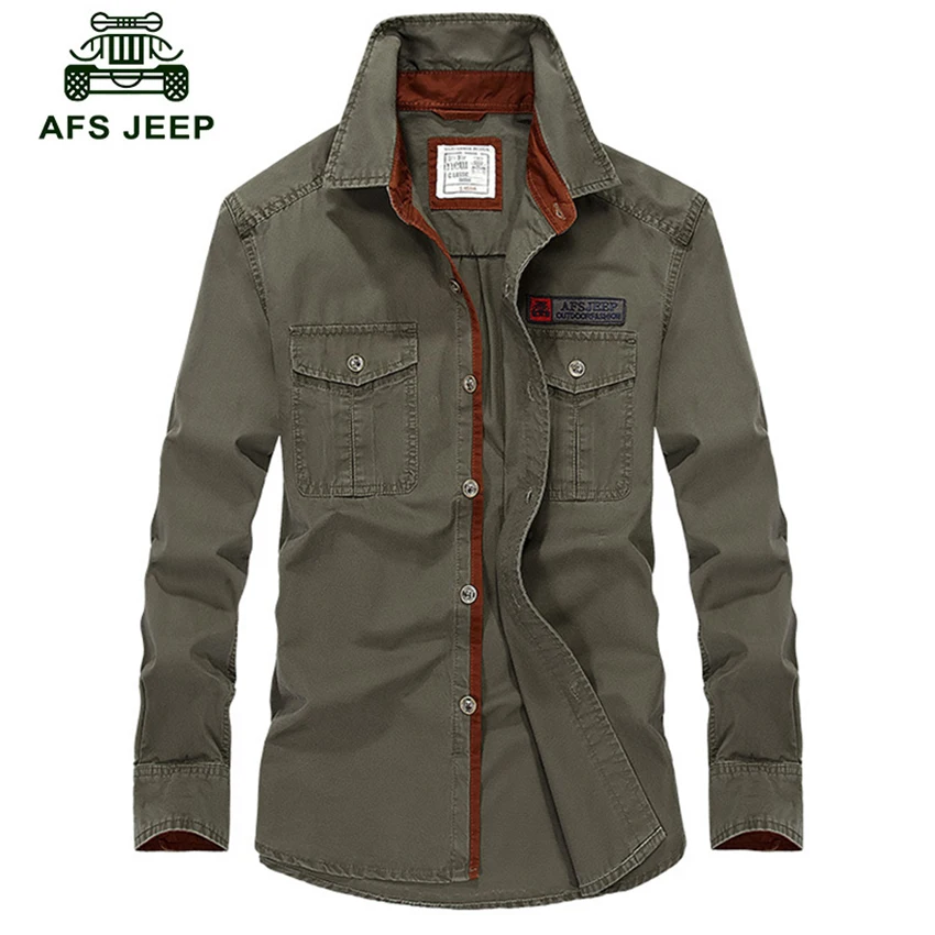Vente Afs Jeep Militaire chemise À Manches Longues Hommes Plus La Taille Marque vêtements 2018 Printemps Automne Plus La Taille 5XL Entreprise Breakout Casual chemise