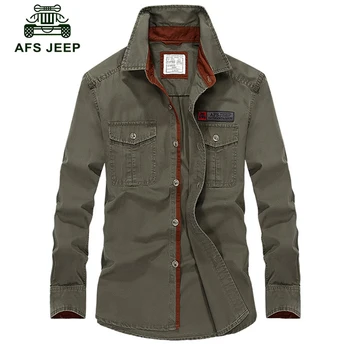 

Afs Jeep Military Long Sleeve Shirt Men Plus Size Brand Clothing 2018 Spring Autumn Plus Size 5XL Business Breakout Casual Shirt