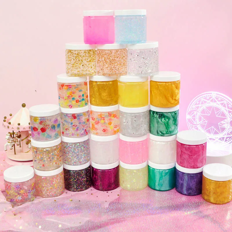 

100g/pcs Glitter Luminous Bead Colorful Crystal Slime Diy Modeling Clay Blowing Bubble Fluffy Plasticine Toys Play Dough Fun Gum