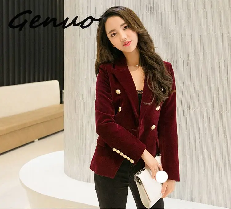 Genuo Quality New Fashion 2019 Designer Blazer Jacket Women's Metal Lion Buttons Double Breasted Blazer Outer Coat Size S-XXXL
