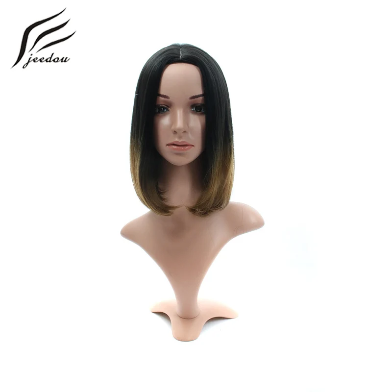 

jeedou Short Straight Hair Wigs Synthetic 165g Medium Length 14" 35cm Black Brown Pink Ombre Color Real Natrual Women's Wigs