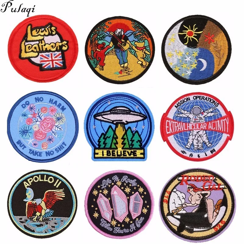 

Pulaqi UFO Alien Astronaut Parches Embroidery Iron On Patches For Clothing DIY Clothes Planet Stickers Universe Applique H