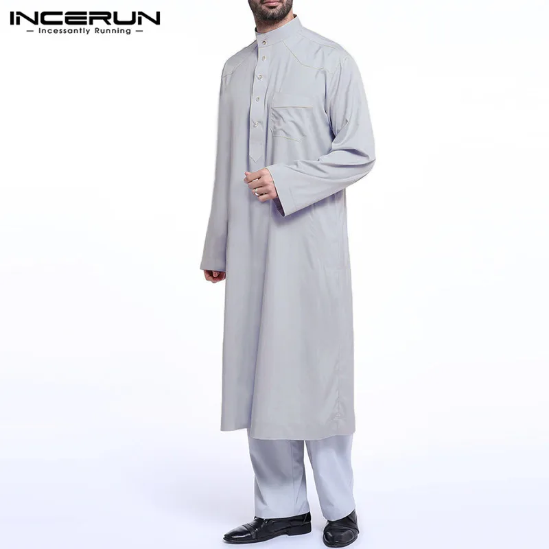 Платье INCERUN мужское длинное исламский кафтан Jubba Thobe однотонная мусульманская