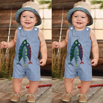 

Toddler Boys&Girls Jumpsuit Sleeveless Cartoon Fish Print Romper Baby Boys Rompers Summer 2019 Baby Onesies Newborn