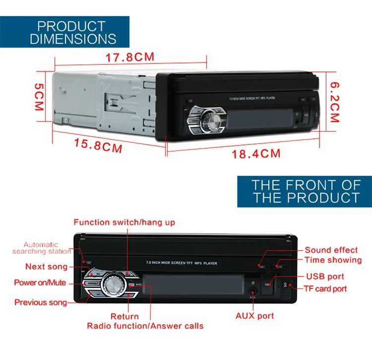 Автомобильный радиоприемник 1 Din 7 ''дюйма ЖК-дисплей Сенсорный экран автомобильного аудиодиктор(USB FM MP3 MP5 автомобильное радио для машины мультимедийный плеер Авто 1din