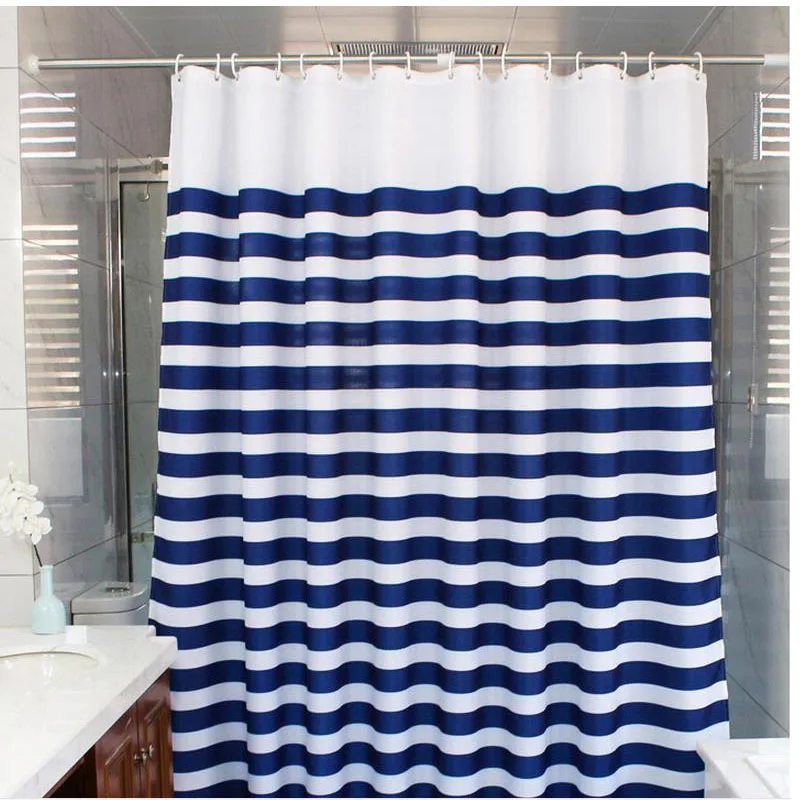 Waterproof shower curtain Polyester Eco Friendly shower curtains Blue and White Striped curtain