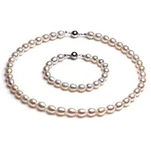 8-9 мм большой размер Модный речной жемчуг ожерелье браслет набор для молодых женщин красивые украшения вечерние подарок, 30 компл./лот