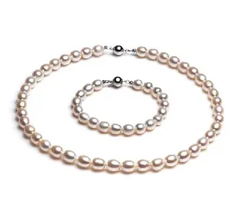 

8-9MM Big Size Fashion Freshwater Pearl Necklace Bracelet Set for Young Women Nice Jewelry Party Gift, 30sets/lot