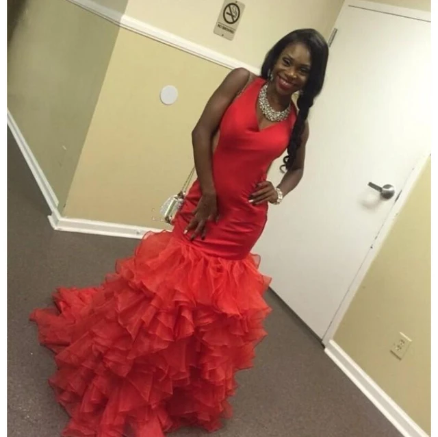 Red Mermaid Style Organza Dress