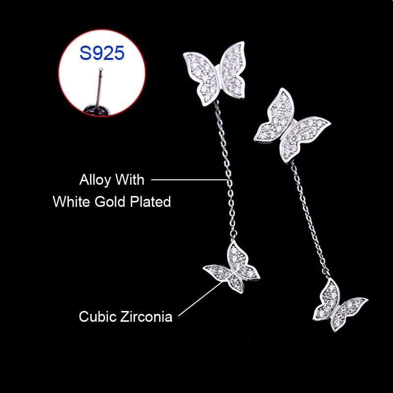 Красные Деревья длинные серьги бабочки с циркония камнями модные серьги с стерлингового серебра 925 пробы иглы день рождения часть подарков