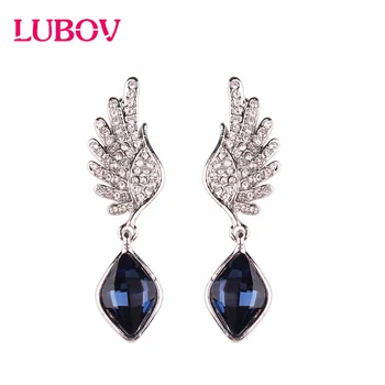 

LUBOV Fashion Crystal Square Drop Earrings Exaggerated Big Wings Rhinestone Gold Sliver Color Piercing Earrings Women Jewelry