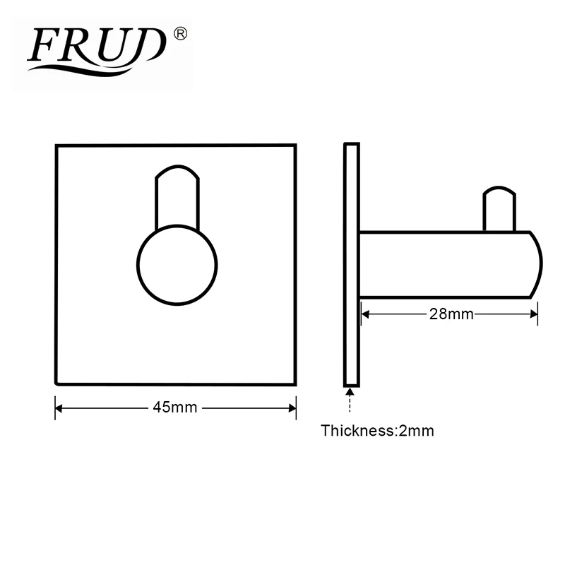 FRUD Modern Self Adhesive Hooks 4 pcs Stainless Steel Towel Robe Coat Cloth Bag Key Holder Hanger Heavy Duty Wall Mounted Black 