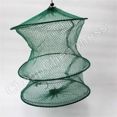 

High Quality Folding Round Metal Frame Nylon Mesh Crab Fish Net Fishing Landing Net Green