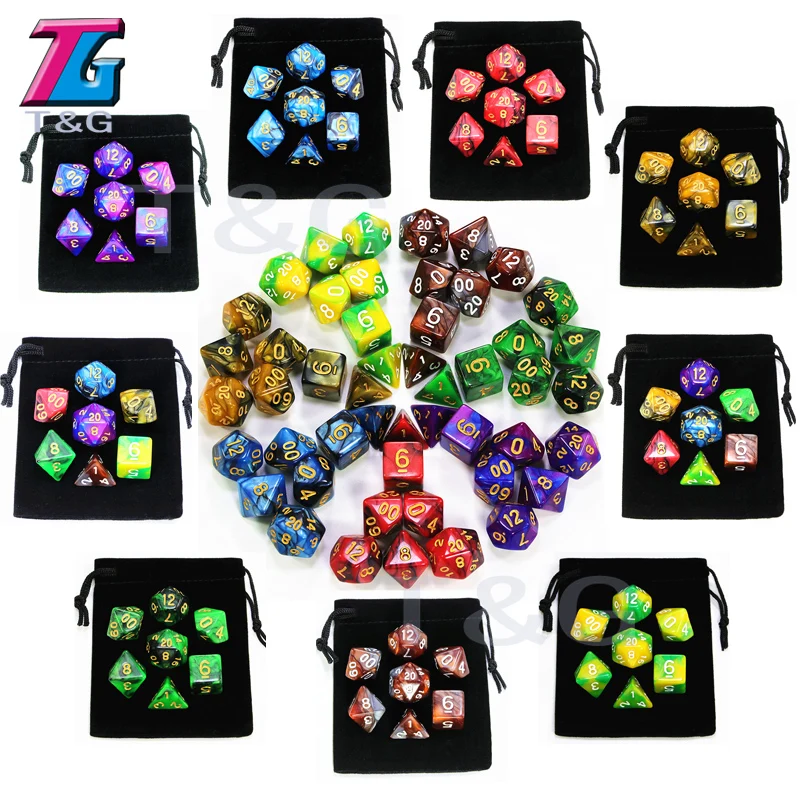 

7pcs Dice with Bag Magic Color D&D d4,d6,d8,d10,d%,d12,d20 Polyhedral Board Game Pieces