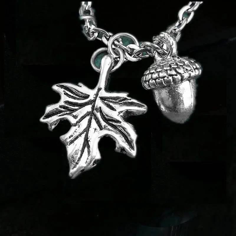 12pcs/lot Acorn & Leaf Necklace Leaf Pendant Autumn Necklace Acorn
